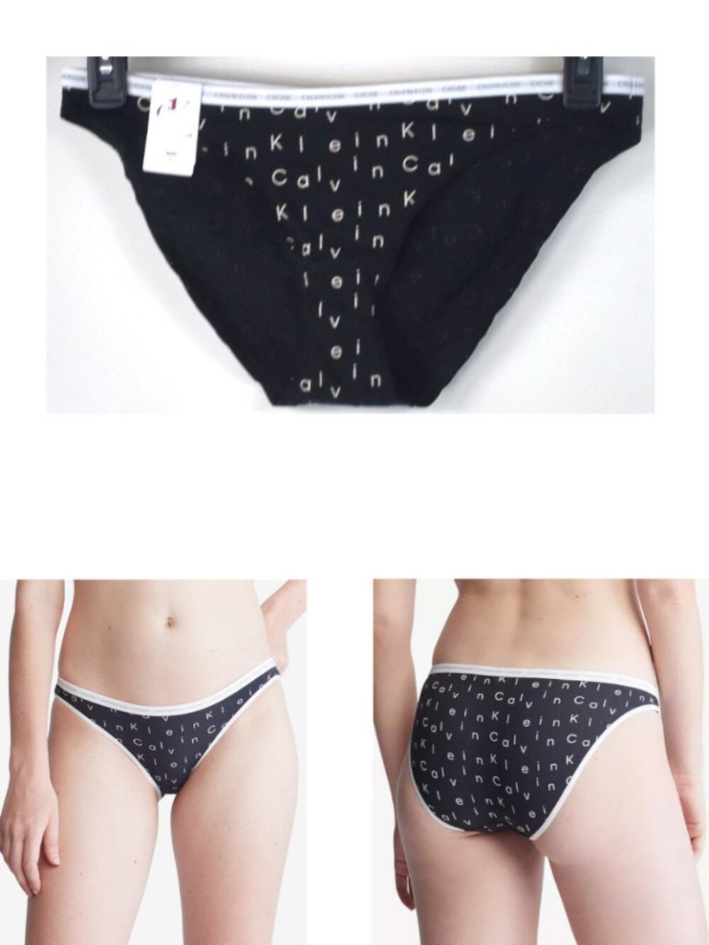 Calvin Klein CK One Cotton Print Bikini Black Logo Break 004 Sz Large New QD3785